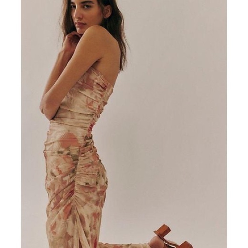 Free People Presley Midi Dress Floral Midi Dress in Pink and Cream - Picture 3 of 3